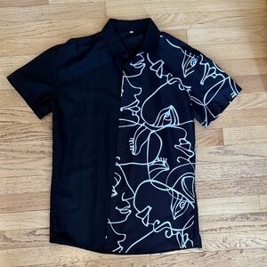 Abstract Face Design Black Shirt